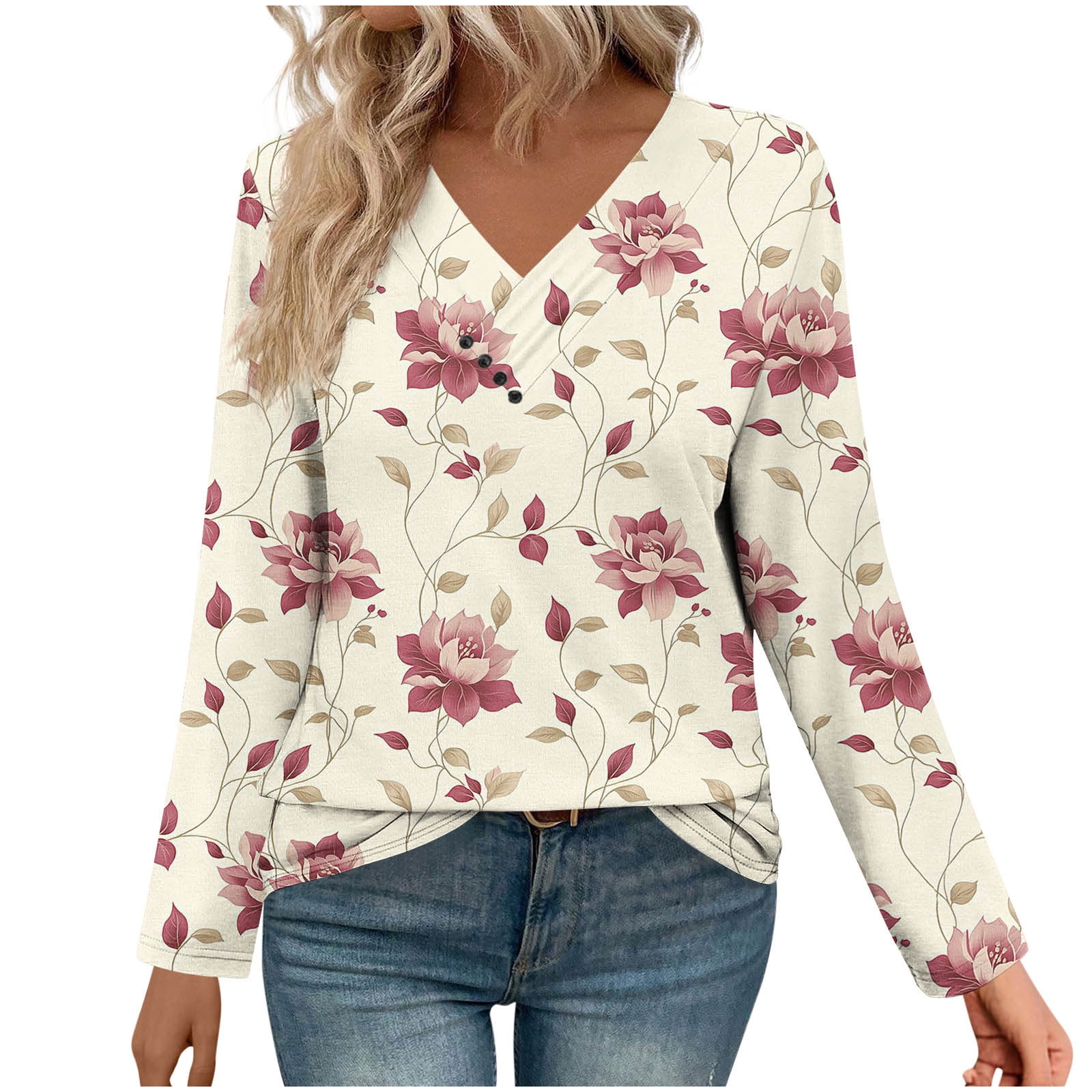 Oplxuo 2025 Fall Long Sleeve Shirts for Women Cross V Neck Tops