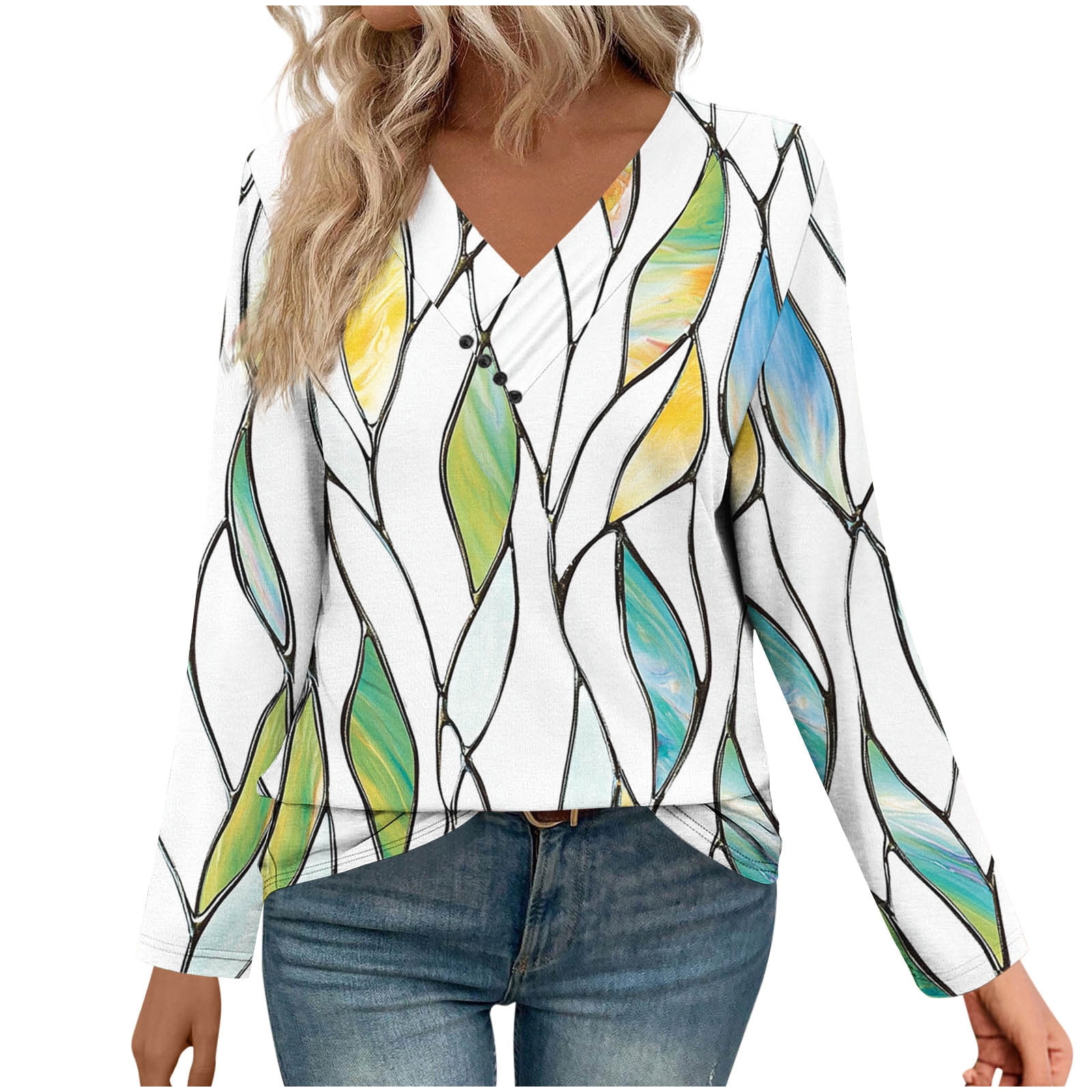 Oplxuo 2025 Fall Long Sleeve Shirts for Women Cross V Neck Tops