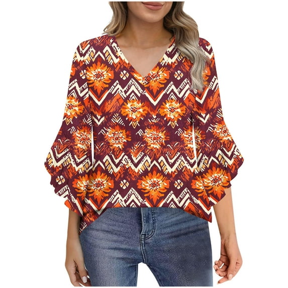 Oplxuo 3/4 Length Sleeve Womens Tops Double Layered Dressy Casual Business Work Blouses V Neck Office Tunic Shirts