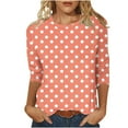 thumbnail image 1 of Oplxuo 3/4 Length Sleeve Womens Tops Round Neck Cute Tunic Tee Shirts Dressy Casual Polka Dot Print Basic Blouse Tshirts, 1 of 3