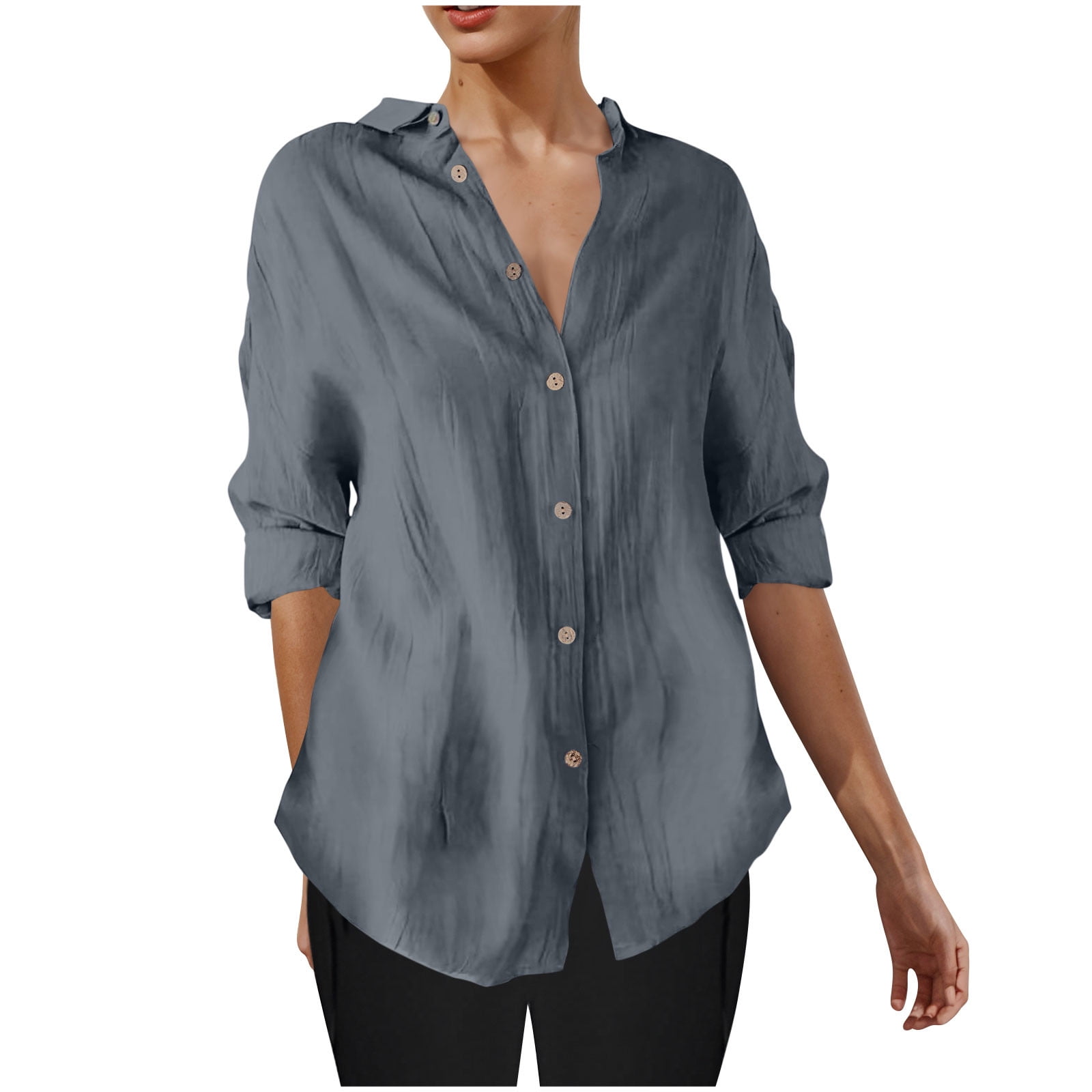 Oplxuo 3/4 Sleeve Button Down Shirts for Women Dressy Casual V