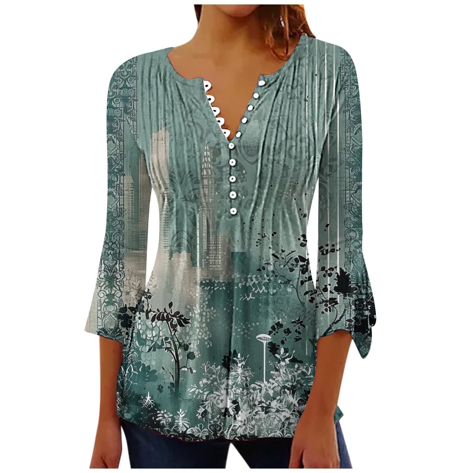 Women's Vintage Floral Print Casual 3/4 Sleeves Hollow Lace Denim Shirt main image 0