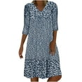 thumbnail image 1 of Oplxuo 3/4 Sleeve Knee Length Dress for Women 2026 Casual Comfy Loose Fit Midi Dresses Womens Summer Boho Floral Dresses, 1 of 5