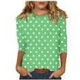 thumbnail image 1 of Oplxuo 3/4 Sleeve Shirts for Women Polka Dot Print Crewneck Business Casual Tops Loose Three Quarter Length Work Blouses, 1 of 4