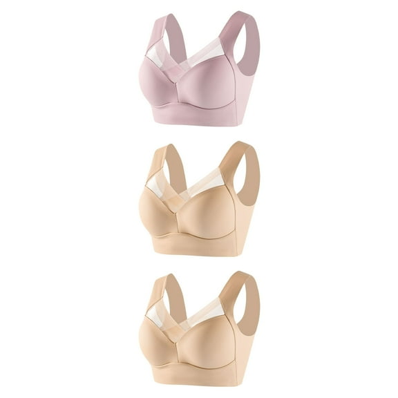 Oplxuo 3 Pack Seamless Wireless Bras for Women No Underwire Mesh Bra Comfortable Padded Plus Size Everyday Bra
