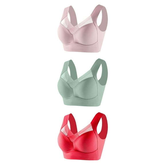 Oplxuo 3 Pack Seamless Wireless Bras for Women No Underwire Mesh Bra Comfortable Padded Plus Size Everyday Bra