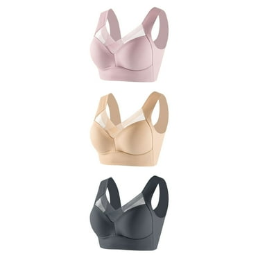 Oplxuo 3 Pack Seamless Wireless Bras for Women No Underwire Mesh Bra Comfortable Padded Plus Size Everyday Bra