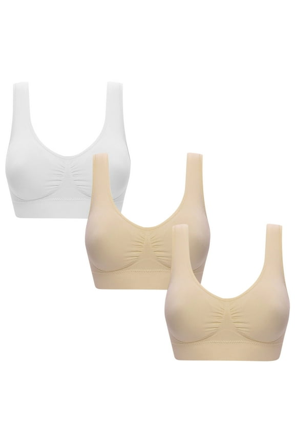 3 Pack Sports Bras for Women Soft Wirefree Padded Sleep Bra Plus Size Workout Yoga Gym Fitness Bra Medium Support