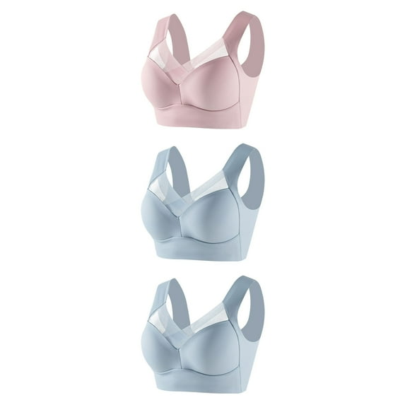 Oplxuo 3 Pack Wireless Bras for Women Seamless No Underwire Mesh Bra Comfortable Padded Plus Size Everyday Bra