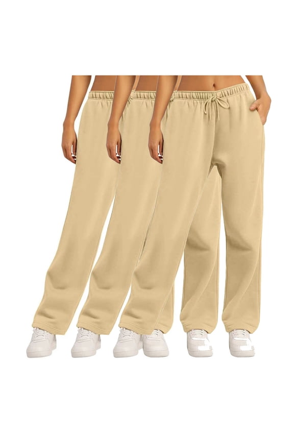 3 Pack Women's Basic Solid Sweatpants Comfy Drawstring Elastic Waist Joggers Fall Winter Lounge Trousers with Pockets