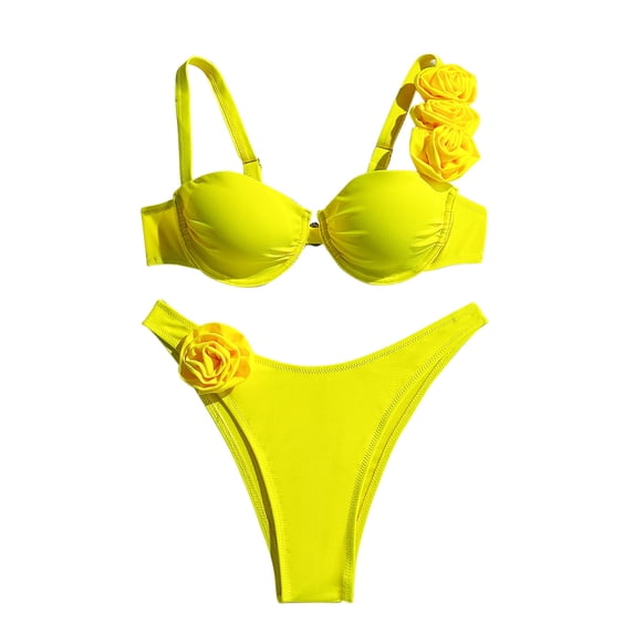 Oplxuo 3D Flower High Waisted Bikini Sets for Women Sexy Underwire Padded Two Piece Swimsuits Cheeky Push Up Bathing Suits