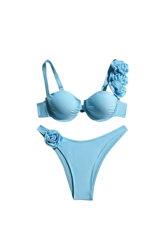 3D Flower High Waisted Bikini Sets for Women Sexy Underwire Padded Two Piece Swimsuits Cheeky Push Up Bathing Suits