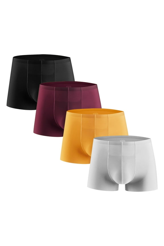4-Pack Men's Ultra-Soft Seamless Boxer Briefs Classic Plain Breathable Comfortable Ice Silk Underwear Shorts