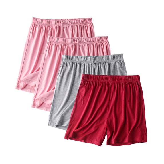 Oplxuo 4-Pack Women's Ultra-Soft Modal Sleep Shorts, Plus Size Solid Boxers Comfy Elastic Waist Pajama Lounge Shorts