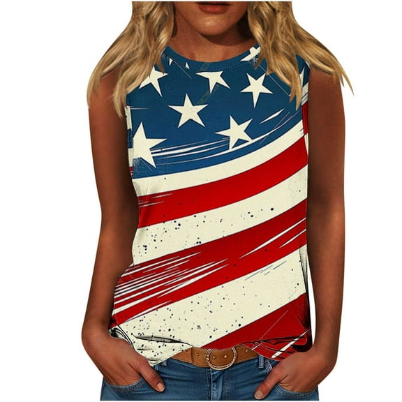 Oplxuo American Flag Tank Top Women 4th of July Tanks Tops for Womens USA Flag Vest Sleeveless Tee Printing Patriotic Shirts