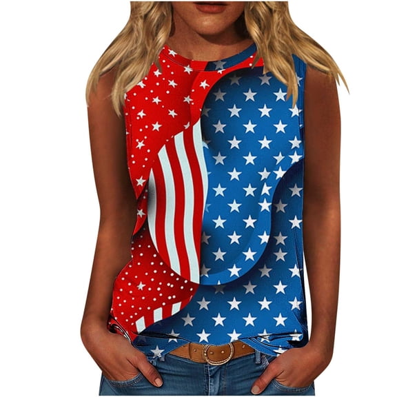 Oplxuo American Flag Tank Top Women 4th of July Tanks Tops for Womens USA Flag Vest Sleeveless Tee Printing Patriotic Shirts