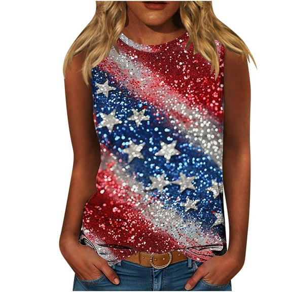 Oplxuo American Flag Tank Top Women 4th of July Tanks Tops for Womens USA Flag Vest Sleeveless Tee Printing Patriotic Shirts