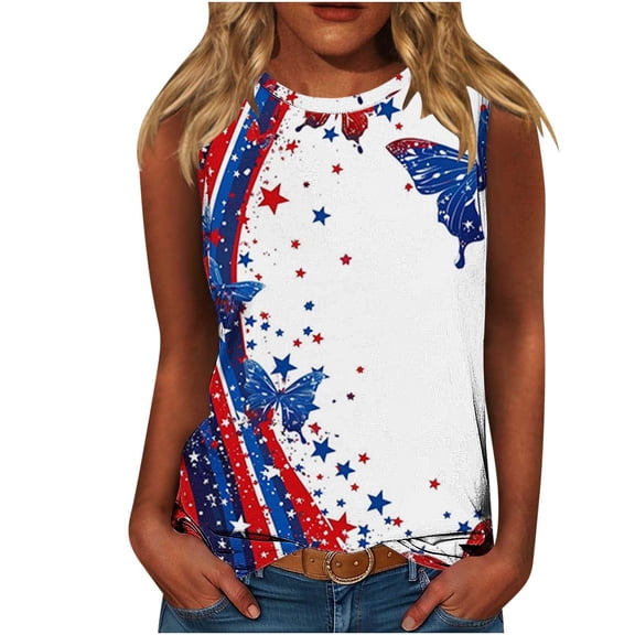 Oplxuo American Flag Tank Top Women 4th of July Tanks Tops for Womens USA Flag Vest Sleeveless Tee Printing Patriotic Shirts