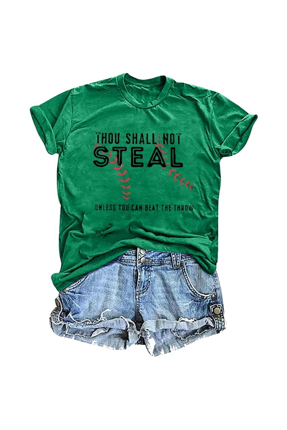 Baseball Shirt Baseball Mom Tshirt : Women Thou Shall Not Steal Baseball Shirts Baseball Graphic Short Sleeve Tee Tops