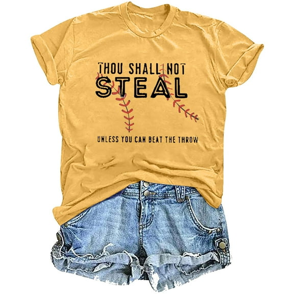 Oplxuo Baseball Shirt Baseball Mom Tshirt : Women Thou Shall Not Steal Baseball Shirts Baseball Graphic Short Sleeve Tee Tops
