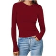 thumbnail image 1 of Oplxuo Basic Going Out Tops for Women Ribbed Long Sleeve Slim Fit Crew Neck Casual Solid Color Tight T Shirts, 1 of 5