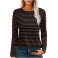 thumbnail image 1 of Oplxuo Basic Long Sleeve Striped Shirts for Women Casual Crewneck Pullover Tops Stylish Colorblock Sweatshirt, 1 of 7