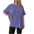 thumbnail image 1 of Oplxuo Batwing T-Shirt for Women Loose Crewneck Tunic Tops Casual Solid Short Sleeve Tee Shirts Pullover Blouses, 1 of 7