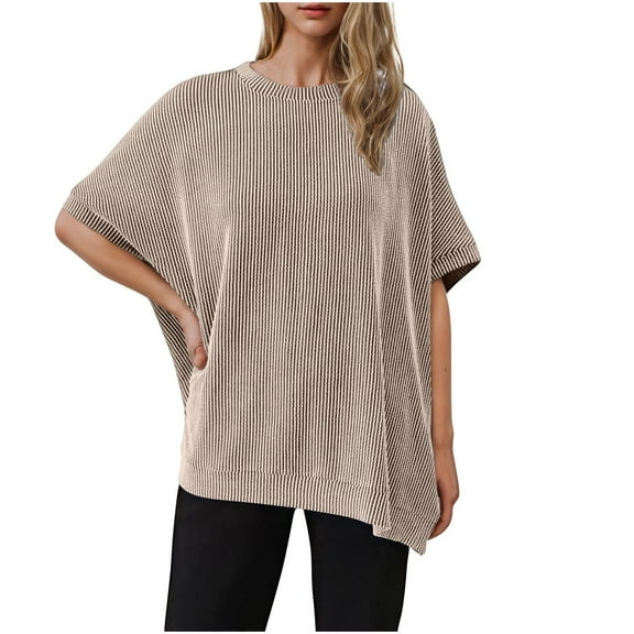Oplxuo Batwing T-Shirt for Women Loose Crewneck Tunic Tops Casual Solid Short Sleeve Tee Shirts Pullover Blouses