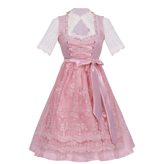 Oplxuo Bavarian Women's Midi Dirndl Dress,Women Vintage Ruffled Edge V-Neck German Outfit Women Traditional Checkered Cloth