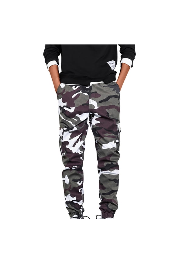 Big and Tall Men's Camouflage Cargo Pants Slim Fit Casual Stretch Outdoor Hiking Pants with Pockets