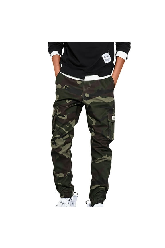 Big and Tall Men's Camouflage Cargo Pants Slim Fit Casual Stretch Outdoor Hiking Pants with Pockets