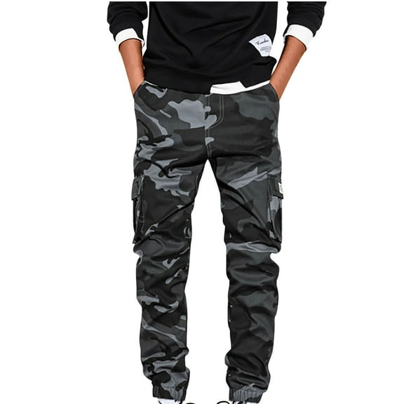 Oplxuo Big and Tall Men's Camouflage Cargo Pants Slim Fit Casual Stretch Outdoor Hiking Pants with Pockets