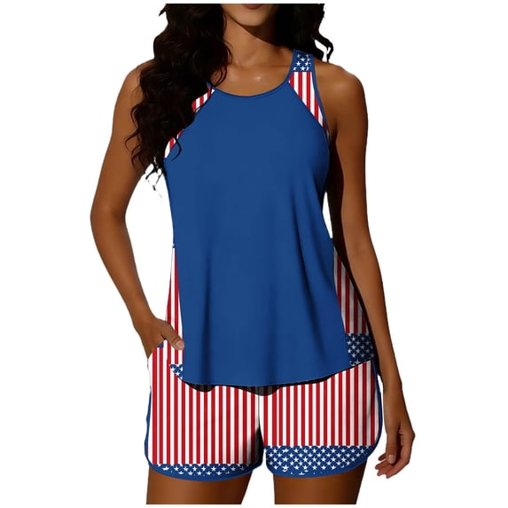 Oplxuo Blouson Tankini Swimsuits for Women 2026 Tummy Control Two Piece Bathing Suits with Sporty Pockets Swim Shorts