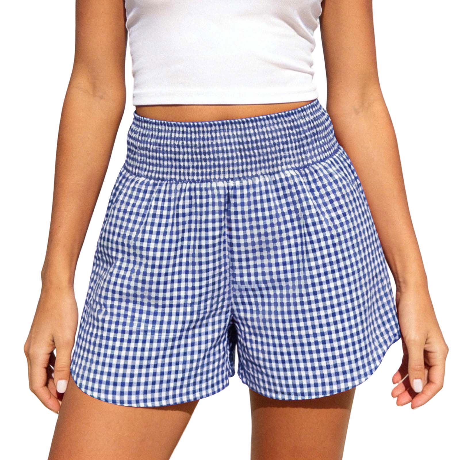 Oplxuo Boxer Shorts for Women Gingham Pajama Summer Casual Lounge