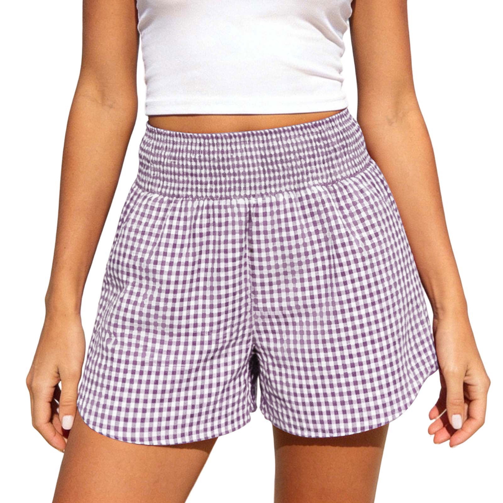 Oplxuo Boxer Shorts for Women Gingham Pajama Summer Casual Lounge