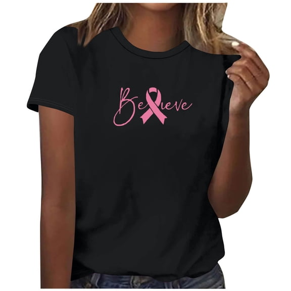 Oplxuo Breast Cancer Pink Ribbon Shirt for Women Breast Cancer Awareness Faith Strong Heart Graphic Tops Shirts