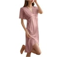 thumbnail image 1 of Oplxuo Built-in Padded Shelf Bra Nightgowns for Women Lace V Neck Sleepwear Short Sleeve Comfy Sleep Dress Nightshirt, 1 of 2