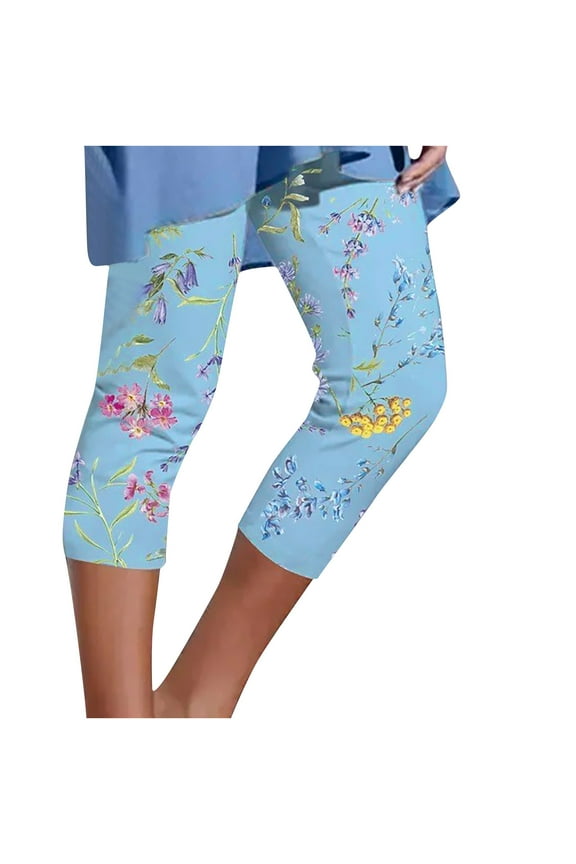 Capri Leggings for Women Floral Print Capris Pants Summer Casual Knee Length Capri 2025 Silm Fit Comfy Cropped Pants