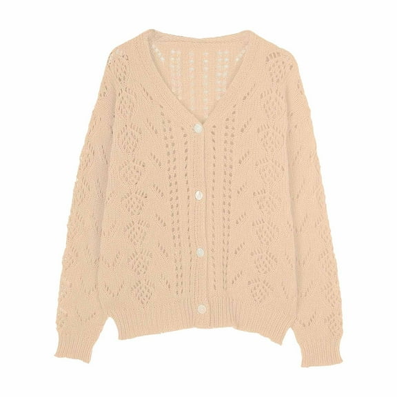 Oplxuo Cardigan Sweaters for Women Long Sleeve Crochet Knit Shrug Open Front V-Neck Button up Tops