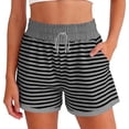 thumbnail image 1 of Oplxuo Casual Striped Shorts for Women Summer Elastic Waist Drawstring Loose Lounge Sweat Shorts with Pockets, 1 of 5