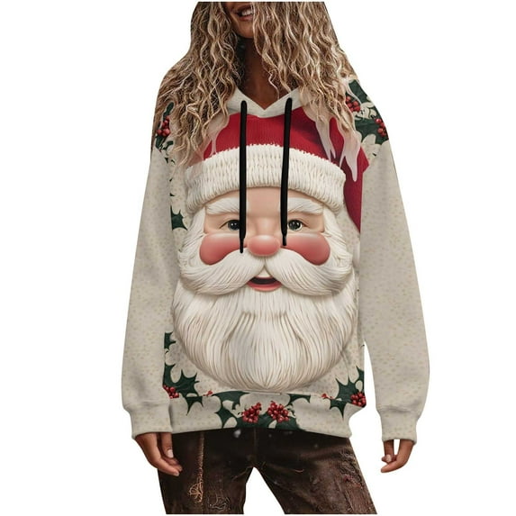 Oplxuo Christmas Hoodies for Women Fashion Graphic Sweatshirts Casual Long Sleeve Hooded Christmas Hoodies for Girls Teen