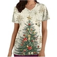 thumbnail image 1 of Oplxuo Christmas Scrubs Tops for Women Plus Size Stretchy Short Sleeve V Neck Xmas Tree Snowflake Print Nurse Scrub Medical Uniform, 1 of 4