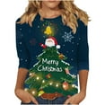 thumbnail image 1 of Oplxuo Christmas Shirts for Women 2025 Christmas Tree Printed 3/4 Length Sleeve Shirts Round Neck Loose Fit Blouses, 1 of 4