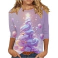 thumbnail image 1 of Oplxuo Christmas Shirts for Women 2025 Fashion 3/4 Length Sleeve Crew Neck Tunic Tops Casual Xmas Tree Red Wine Glass Print Blouse, 1 of 4