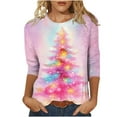 thumbnail image 1 of Oplxuo Christmas Shirts for Women 2025 Glitter Christmas Tree Blouses 3/4 Sleeve Vintage Xmas Tops Festival Party Tees Gifts, 1 of 4