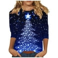 thumbnail image 1 of Oplxuo Christmas Shirts for Women Christmas Tree Printed Tshirts 3/4 Length Sleeve Round Neck Tops, 1 of 4