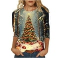 thumbnail image 1 of Oplxuo Christmas Shirts for Women Christmas Tree Printed Tshirts 3/4 Length Sleeve Round Neck Tops, 1 of 4