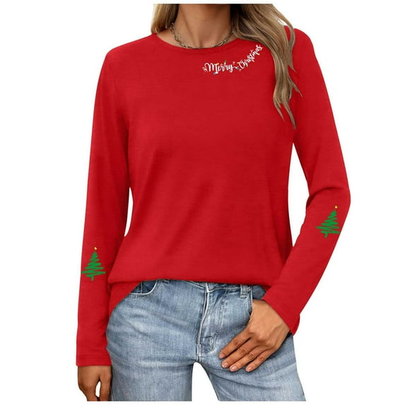 Oplxuo Christmas Shirts for Women: Merry Christmas T Shirts Long Sleeve Christmas Tree Shirt Xmas Gift Blouse Tee Tops
