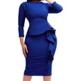 thumbnail image 1 of Oplxuo Church Dresses for Women Elegant Knee Lenght Long Sleeve Bodycon Ruffles Work Peplum Midi Pencil Dress, 1 of 5