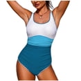 thumbnail image 1 of Oplxuo Color Block One Piece Swimsuit for Women Ruched Monokini Tummy Control Bathing Suit Cheeky Sporty Beach Swimwear, 1 of 6